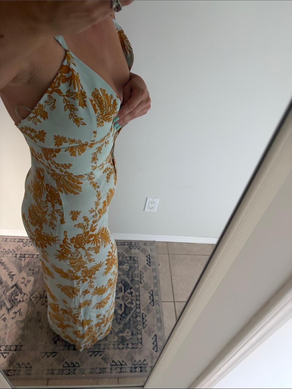 🎉2/$80 Free People Mint & Mustard Floral Wide-Leg Jumpsuit